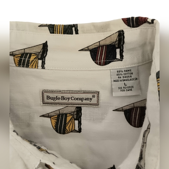 Bugle Boy Co. men's white sailboat print short sleeve button-down shirt size L - Picture 8 of 8